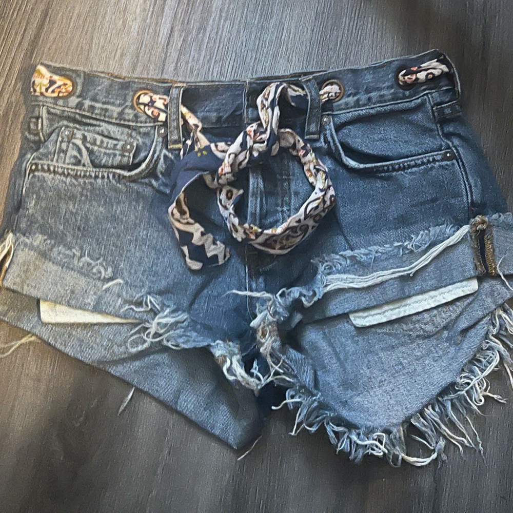 We The Free Stylish Denim Shorts with Scarf Detail